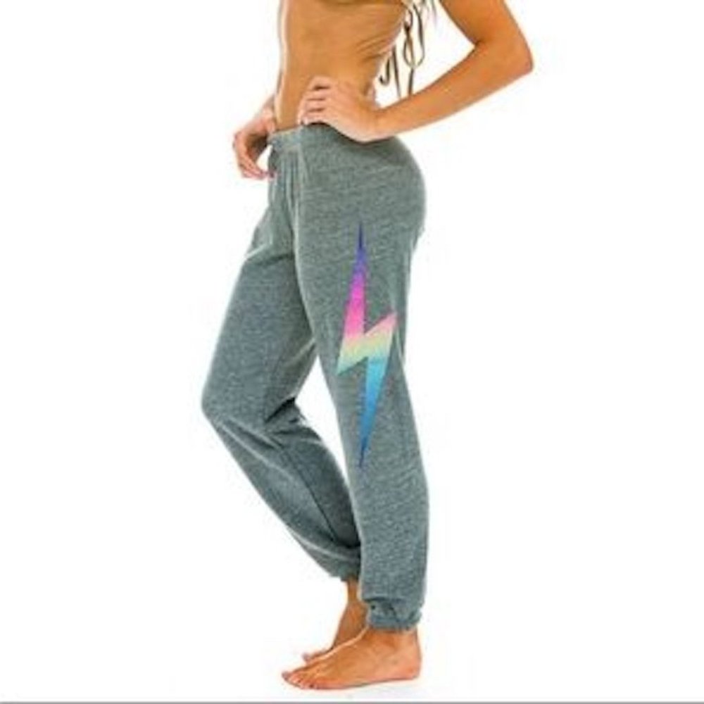Aviator Nation lightening bolt heather gray sweatpants - medium